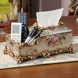纸巾盒欧式创意奢华抽纸盒，时尚复古客厅，家居装饰品树脂餐巾盒摆件