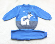 纯手工编织1-2岁儿童毛衣北极熊婴儿毛衣宝宝套衫手打套装毛衣