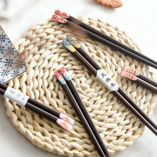 环保家用实木筷子日式樱花指甲尖头筷子创意，情侣对筷红木筷子