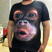 抖音大猩猩图案3D动物印花短袖T恤男大码紧身半截袖体恤恶搞笑t恤