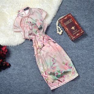 粉红佳人2022夏装双包边，高端真丝手工旗袍，优雅气质连衣裙