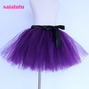 深紫色tutu儿童蓬蓬裙女公主裙演出服跳舞蹈半身草短裙网纱舞台装