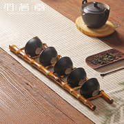 天然竹晾杯架 日式便携式茶具架子 功夫茶具茶道杯托实木茶杯收纳