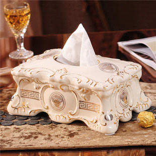 欧式轻奢陶瓷纸巾盒象牙，瓷抽纸盒餐巾盒客厅，家居装饰茶几摆件