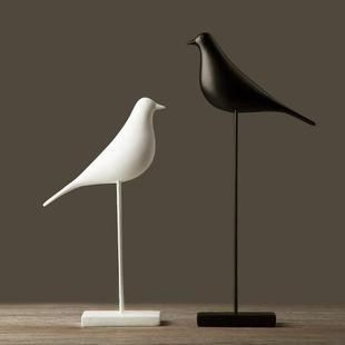 美式法式乡村客厅橱柜，树脂创意家居，工艺装饰摆件黑白小鸟