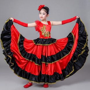 儿童女童西班牙斗牛舞蹈，大摆裙开场舞，演出服装舞台伴舞连衣裙