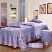 高档全棉美容床罩四件套圆头方头美容床四件套纯棉简约紫色