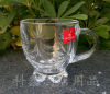 欧式简约刻花带把手玻璃茶杯有柄水杯水具，透明杯具带柄花茶杯套装