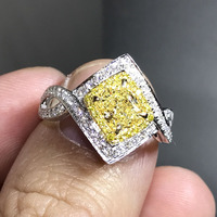 cy宝饰枕型黄钻菱形镶嵌豪华18k白金pt900指环，选钻定制轻奢款戒指