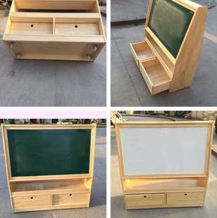 幼儿园儿童黑板柜实木双面可移动磁性黑板架子储物柜式绿白黑板