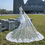 头纱新娘韩式婚纱礼服配件精美蕾丝花瓣浪漫长款拖尾婚纱头纱
