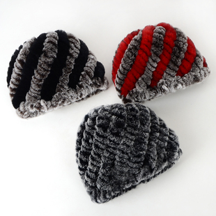韩版冬季保暖真獭兔毛菠萝帽皮草编织帽子时尚女士护耳帽