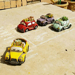 可爱创意复古小汽车卡通多肉植物，花盆幼儿园开学种花组合拼盘造景