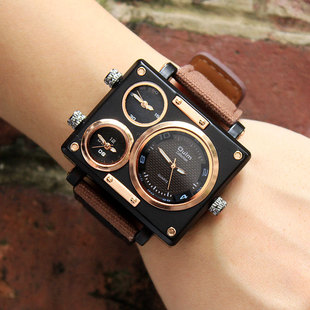 oulm欧镭手表大表设计帆布户外运动，休闲手表男三机芯时装潮表