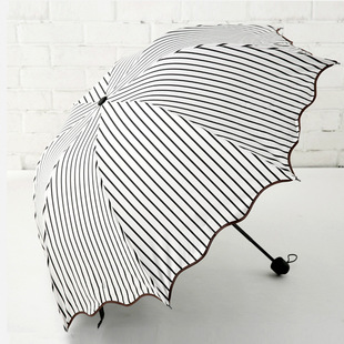 条纹晴雨伞两用折叠黑胶遮阳防晒太阳伞女学，生日系文艺小清新创意