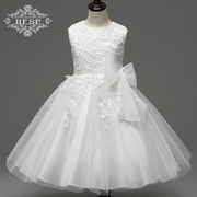 夏季女童礼服裙公主女童连衣裙，白色花童婚，纱裙蕾丝蓬蓬裙表演裙