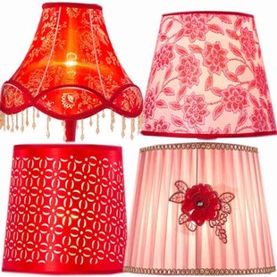 欧式红色粉色花朵布艺灯罩 订做配件落地灯台灯羊皮外壳灯罩子