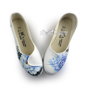 手绘中国风汉服鞋护士鞋，坡跟老北京布鞋美容师工作鞋单鞋女鞋