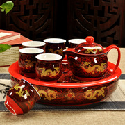 景德镇青花瓷器大茶壶整套冰裂陶瓷茶盘双层茶杯，茶具套装