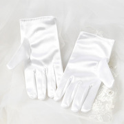 MUSE儿童婚纱花童礼服手套女童公主裙弹力色丁手套新娘结婚手套白