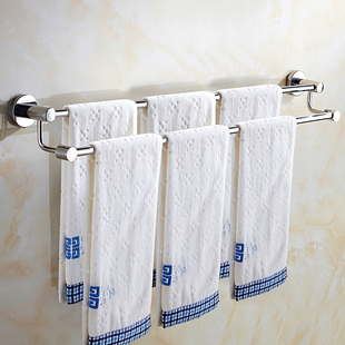304不锈钢毛巾杆毛巾架卫生间，免打孔双杆打孔浴室置物架加长挂杆