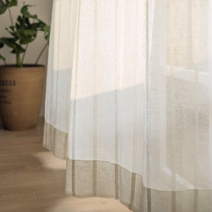 加厚条纹简约现代棉麻窗纱帘，成品客厅卧室阳台飘窗落地窗纱帘定制