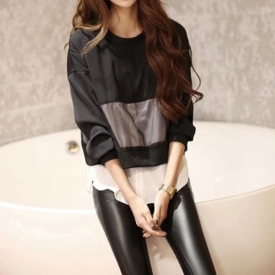 加肥加大码女装雪纺衫200斤胖妹妹假两件上衣