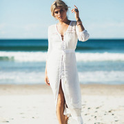 海边度假防晒白色人棉镂空性感比基尼泳衣外套沙滩裙罩衫罩衣长裙