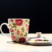 骨瓷水杯带盖家用陶瓷大容量，创意马克杯子，茶杯会议杯咖啡杯