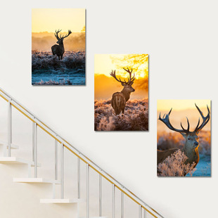 楼梯间装饰画现代简约北欧风格麋鹿，走廊过道餐厅壁画墙画客厅挂画