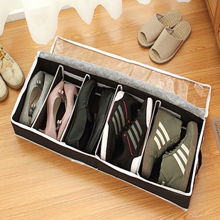 鞋子收纳盒透明硬格板可调式收纳鞋盒可视窗竹炭5格床底靴盒鞋袋