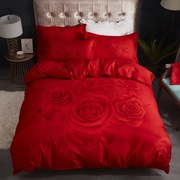 可爱四件套婚庆床品套件大红色被套简约喜庆床单纯棉新婚床上用品