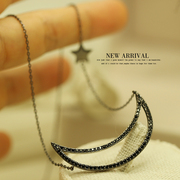 t52纳米锆月亮水晶短项链，锁骨链女韩国饰品，可爱项链颈链