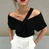 黑色v领镂空吊带短袖t恤女2024夏装，韩版性感小心机半袖上衣服