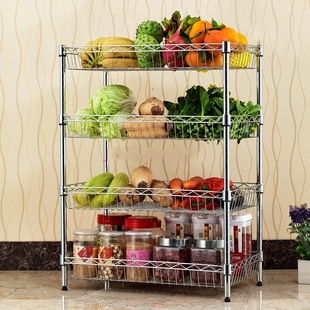 厨房置物架层架水果蔬菜架子网，篮收纳架，不锈钢色储物架锅架
