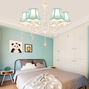 地中海水晶吊灯美式田园风格蓝色温馨卧室书房欧式铁艺儿童房灯具