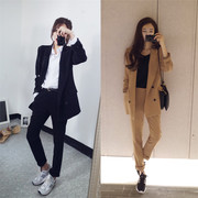 2020春秋韩版显瘦时尚宽松双排扣小西装外套哈伦裤两件套女潮