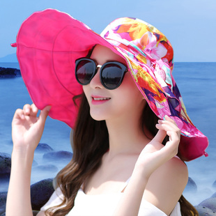 沙滩帽海边度假夏户外(夏户外)出游防紫外线晒太阳帽大沿檐可折叠遮阳帽子