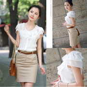 短袖女装雪纺衫2020韩版夏季修身大码职业ol工装白衬衣(白衬衣)衬衫女