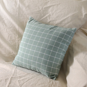 北欧简约现代格子灰绿色布艺沙发抱枕套靠垫套靠包套靠枕套定制