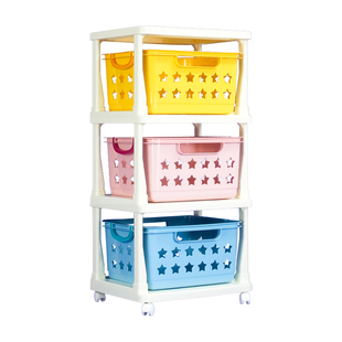 爱丽思日本彩色玩具收纳筐整理架三层儿童房置物架篮KBR-030