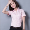 韩版衬衫女v领商务短袖工作服，白色丝滑抗皱平领衬衣棉质修身职业