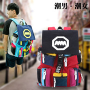 木村个性mm双肩包街头(包街头)背包，韩版潮男女书包帆布多口袋旅行包