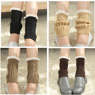 韩国女袜套花边毛线袜套靴套针织时尚腿套秋冬脚套可爱袜筒堆堆袜