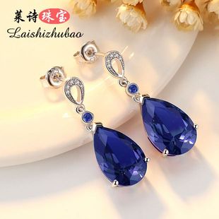 蓝宝石耳钉女款日韩国创意彩宝耳环，纯银镀18k金彩色(金彩色，)宝石耳饰银饰