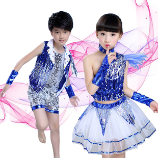 六一儿童啦啦队演出服爵士舞现代舞蓬蓬裙纱裙亮片幼儿园舞蹈服装