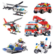 兼容乐高积木警察局警车拼装城市，消防车军事系列男孩5-6-8岁玩具