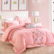 厂中式床品纯棉四件套白色，粉色床单式4件套，刺绣被套结婚庆床上新