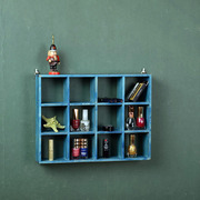 水洗蓝色收纳盒zakka杂货储物展示柜十二格桌面木质化妆品收纳盒