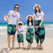 亲子装度假装2021马尔代夫泰国海边沙滩装印花T恤沙滩裤套装